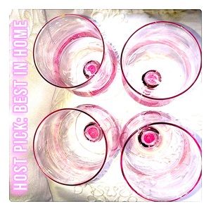 6 oz Orchid Pink Rose Water /Wine Stem Glasses (style Sasaki Glassware) Set (4)
